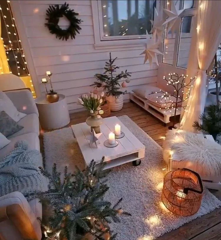 Wie die Terrasse im Winter dekorieren festliche Stimmung mit Lichtern