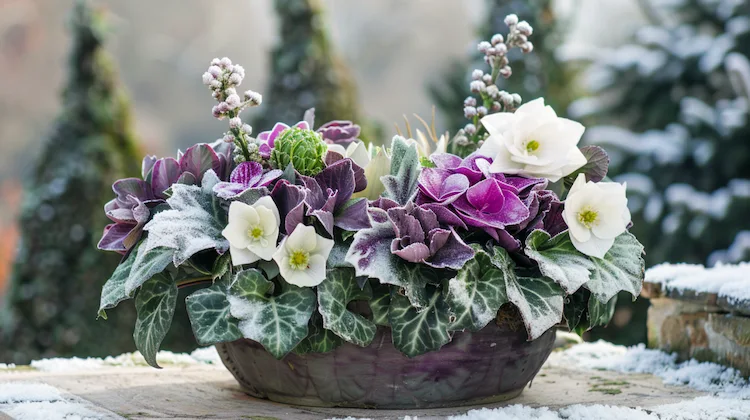 Christrose mit Zierkohl in einem kleinen Kübel pflanzen