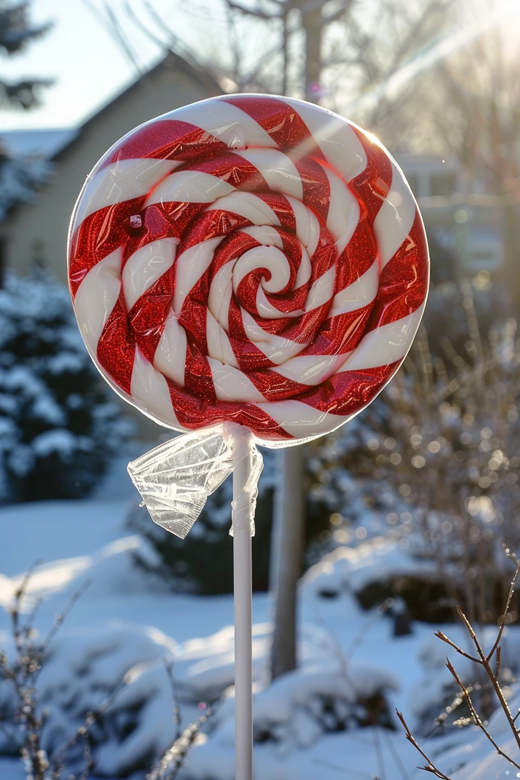 Coole XXL-Deko für den Garten - Lollipop aus weißen Poolnudeln mit roten Band