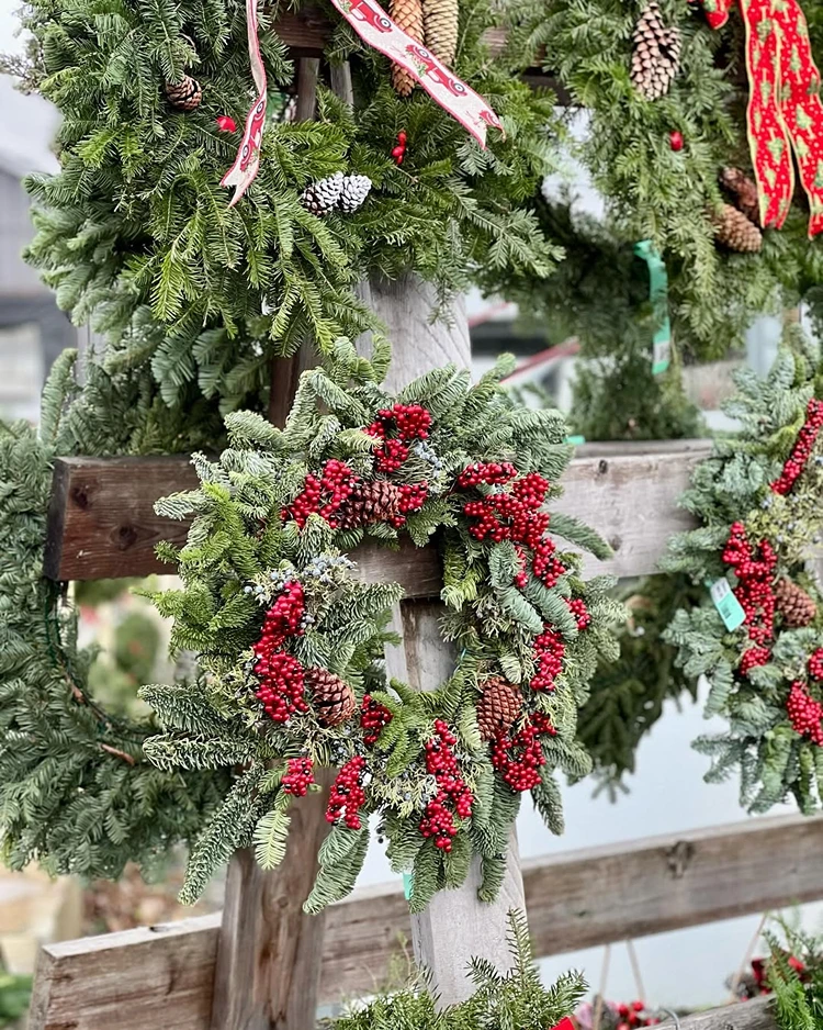 festlicher weihnachtskranz mit beeren und zapfen