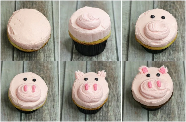 Anleitung Cupcake wie Glücksschwein dekorieren mit Buttercreme