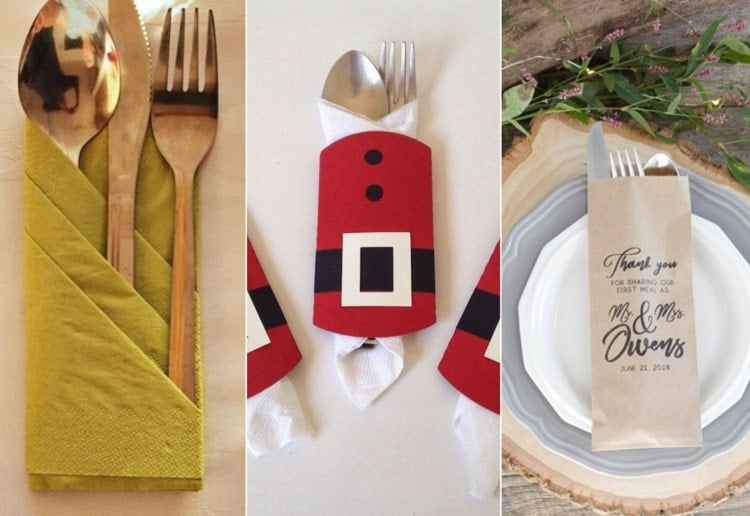 Bestecktasche aus Papier zu Weihnachten - Mit Serviette, Bastelkarton oder Papiertüte