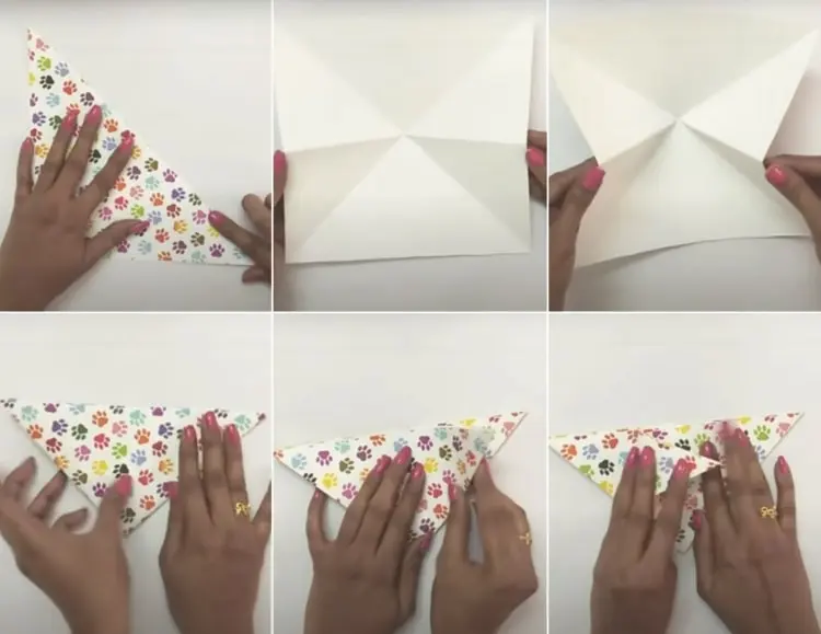 Faltanleitung für eine Origami-Geschenktasch aus gemustertem Papier