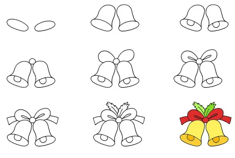 Glocken zu Weihnachten zeichnen in einfachen Schritten für Kinder und Malanfänger