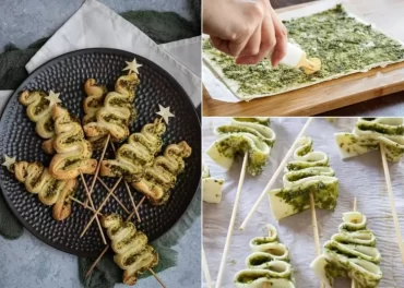 Herzhafte Mini-Weihnachtsbäume backen am Stiel mit Pesto