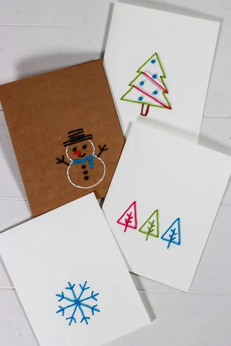 Ideen für DIY Stickkarten zu Weihnachten beliebte Weihnachtsmotive