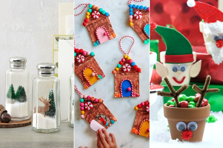 Kleine Weihnachtsgeschenke selber basteln mit Kindern - Schneekugeln Knusperhäuser und Töpfe