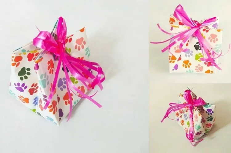 Origami-Papiertaschen mit Schleife und aus Papier mit Motiven