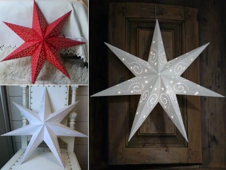 Perforierte schwedische Sterne basteln für hübsche Mustern auf der Weihnachtsdeko