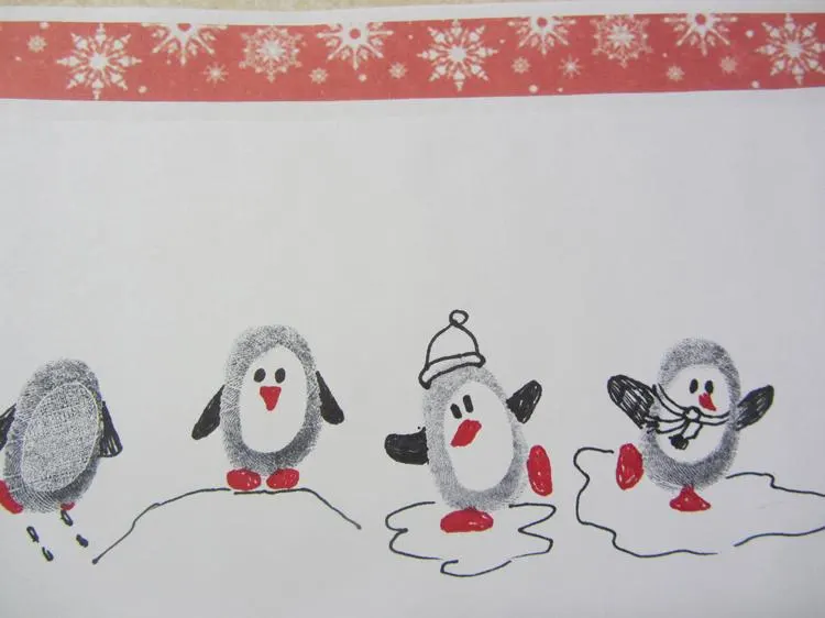 Pinguin Weihnachtskarte selber machen mit Fingerabdruck