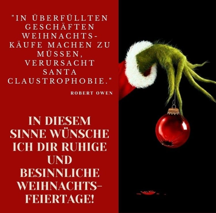 Santa Claustrophobie - Zitat von Robert Owen mit dem Grinch als Bild
