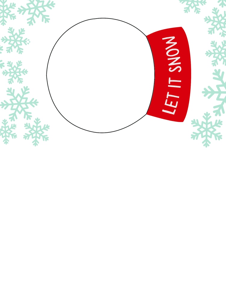 Schneekugel Weihnachtskarte kostenlose Vorlage zum Ausdrucken