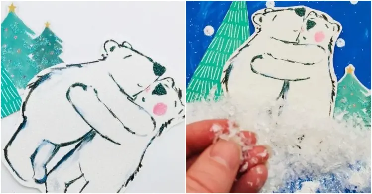 Schneekugel aus Pappteller selber machen mit Polarbeeren