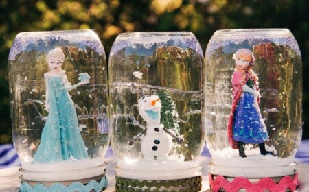 Schneekugel basteln im Einweckglas Eiskönigin Figuren