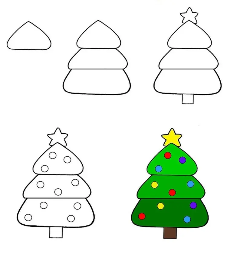 Weihnachtsbilder selber malen mit Kindern - Einfacher Weihnachtsbaum mit Kugeln
