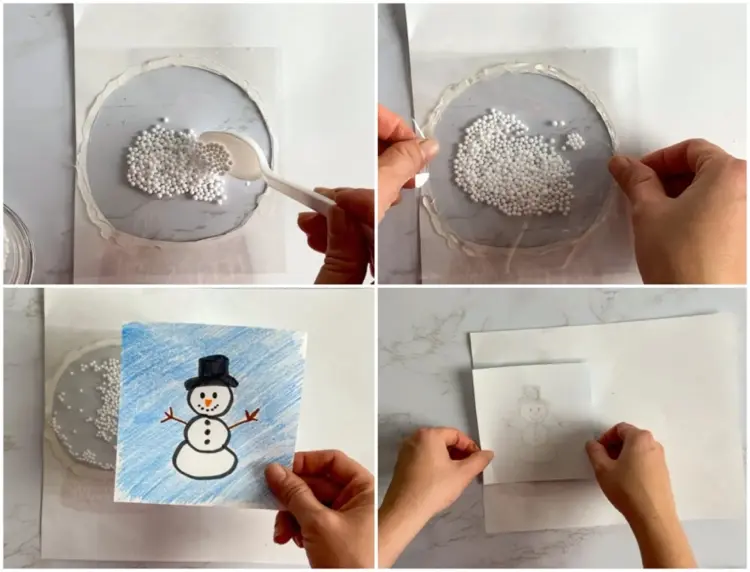 Weihnachtskarte mit Schnee und Schneemann basteln