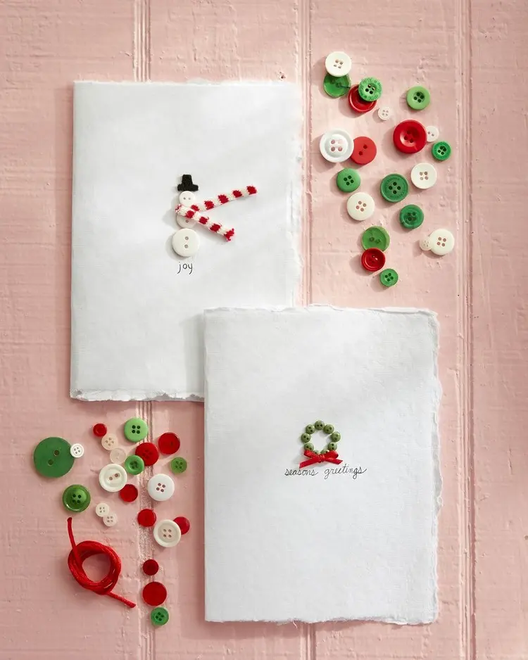 Weihnachtskarten basteln für Erwachsene Ideen mit Knöpfen