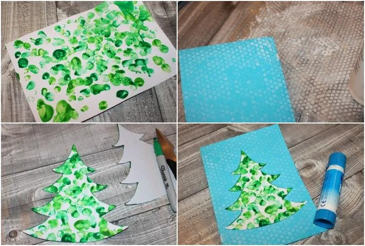 Weihnachtskarten basteln mit 2 Jahre alten Kindern mit Fingerabdruck