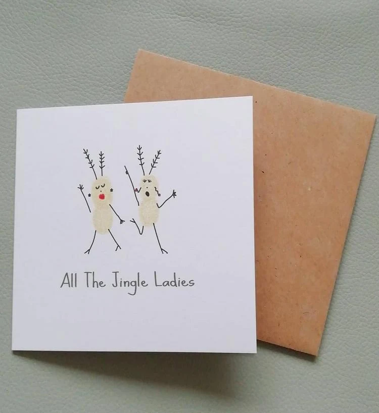 Weihnachtskarten basteln mit Fingerabdruck Idee für Erwachsene All the Jingle Ladies