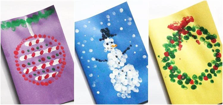 Weihnachtskarten basteln mit Kindern Fingerabdrücke einfache Ideen zum Ausprobieren