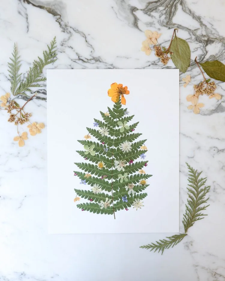 Weihnachtskarten kreativ gestalten Ideen mit Trockenblumen