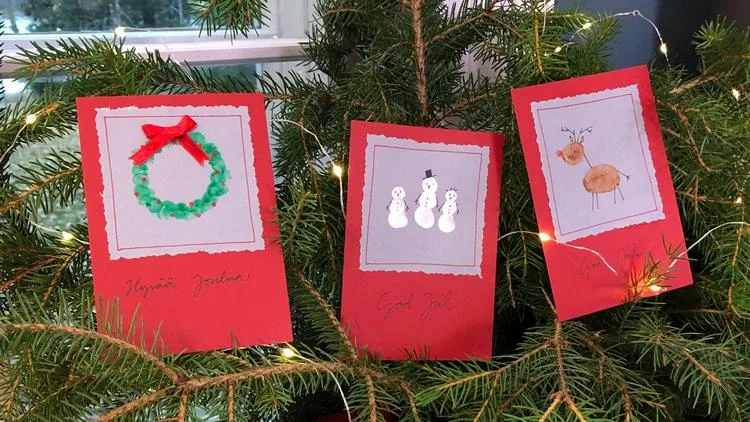 Weihnachtskarten mit Fingerabdruck gestalten festliche Ideen