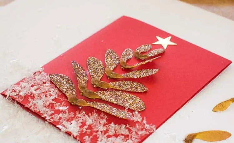Weihnachtskarten mit Naturmaterialien gestalten Anleitung für Tannenbaum
