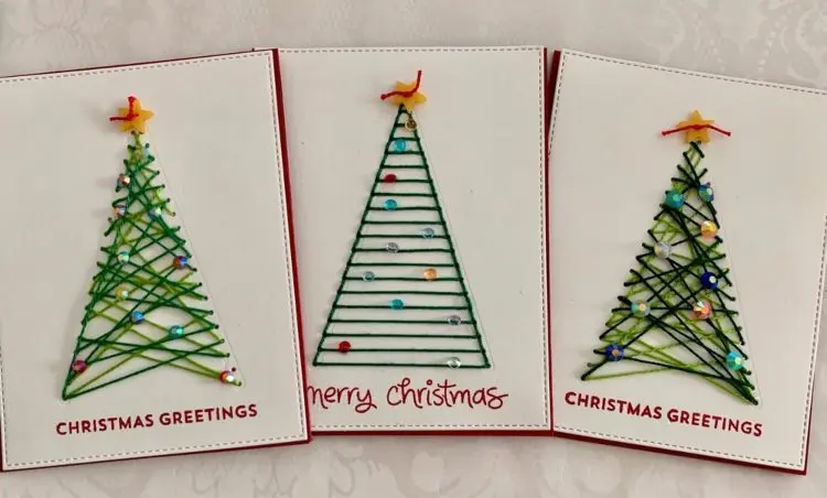 Weihnachtskarten mit Stickerei und Perlen selber machen