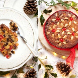 Weihnachtskuchen einfach und schnell mit Marzipan Früchten und Mandeln