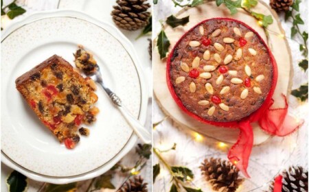 Weihnachtskuchen einfach und schnell mit Marzipan Früchten und Mandeln