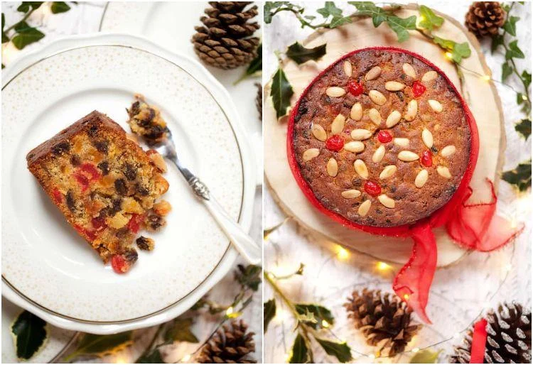 Weihnachtskuchen einfach und schnell mit Marzipan Früchten und Mandeln