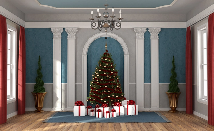 korinthische säulen als designelemente im luxus wohnzimmer vor weihnachten 2021
