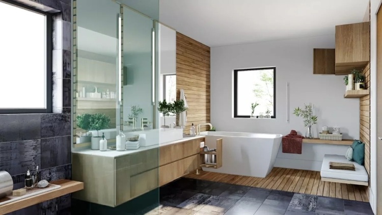 Aktuelle Badezimmer Trends 2022 Möbel und Fliesen und Materialien