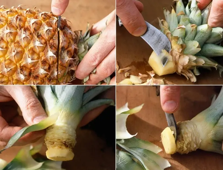 Anleitung für den Schnitt und die Vorbereitung der Ananasfrucht