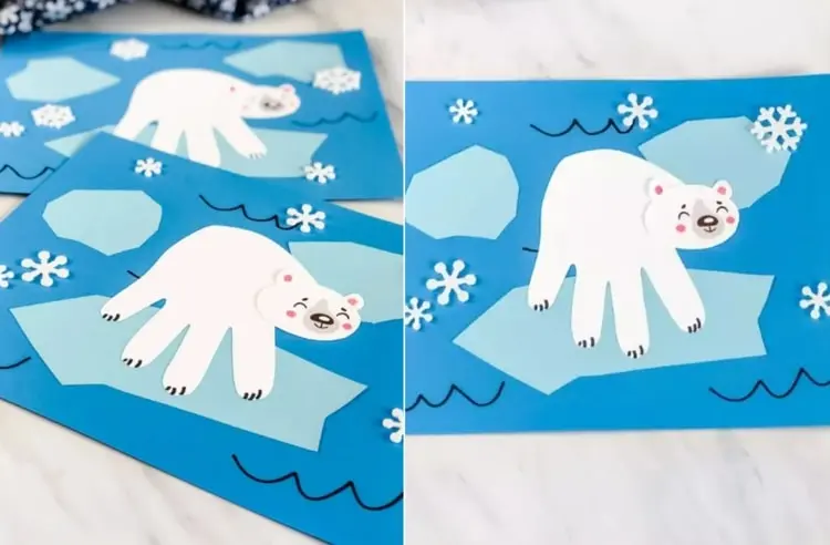 Eisbär basteln aus Papier und anderen Materialien im Winter mit Kindern