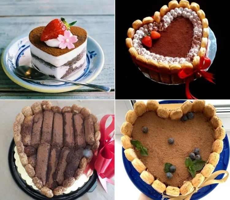 Tiramisu Herz zum Valentinstag als Dessert oder Geschenk mit Löffelbiskuits oder ohne