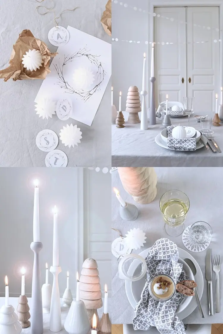Winterdeko auf dem Tisch elegant und modern arrangieren in dezenten Pastelltönen