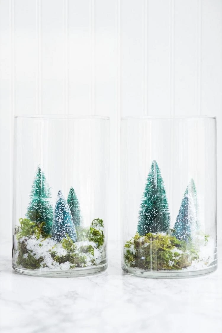 Winterlandschaft basteln im Glas Terrarium DIY Winterdeko