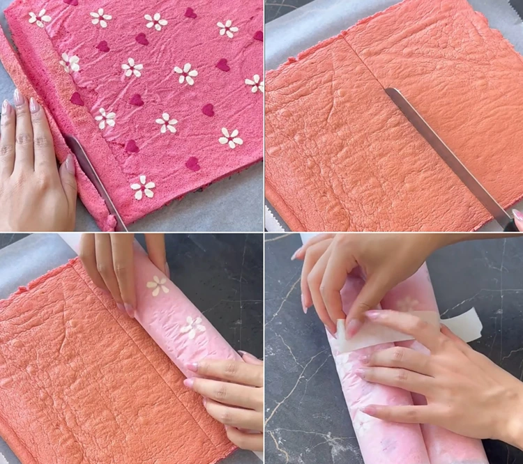 Den gebackenen Teig schräg einschneiden