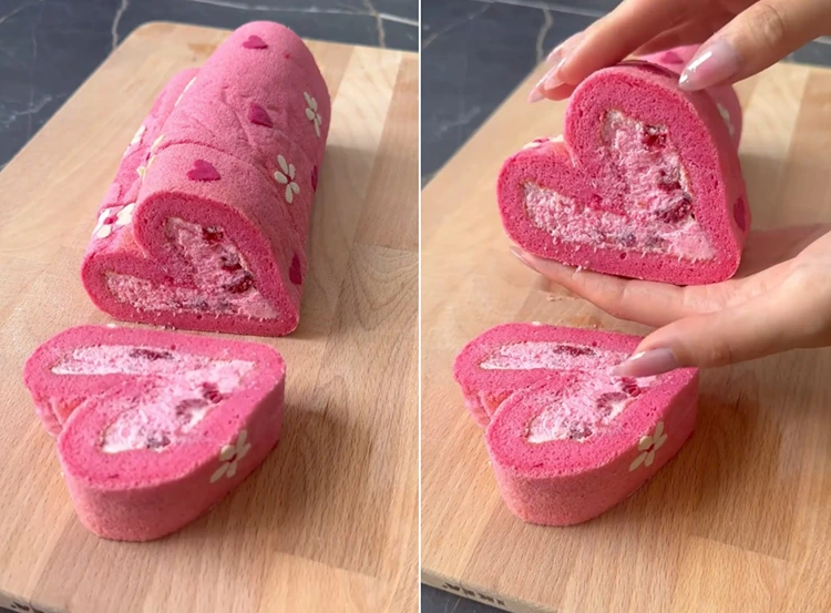 Herzförmige Kuchenrolle backen und formen