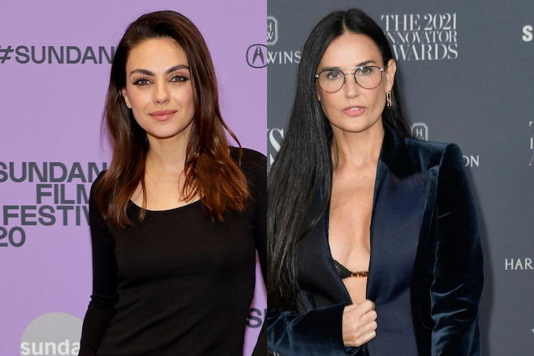 hollywood schauspielerinnen mila kunis und demi moore drehen werbespot mit scherz über ashton kutscher