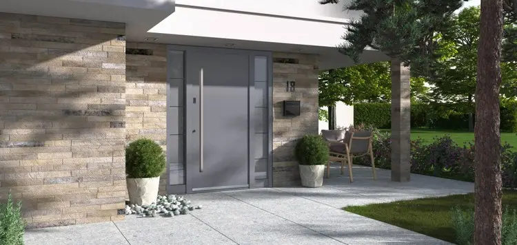 moderne Haustüren mit minimalistischem Design aus Metall und Glas