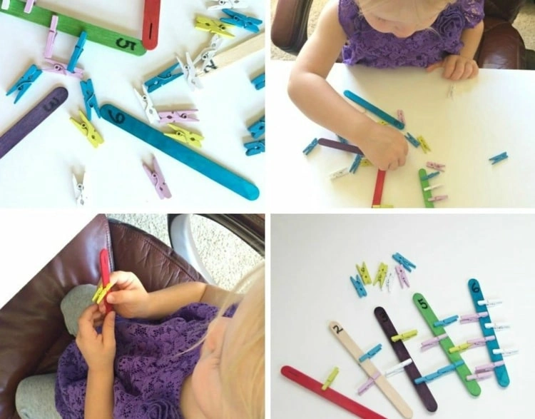 DIY Spiele für den Kindergarten mit Wäscheklammer und Eisstielen