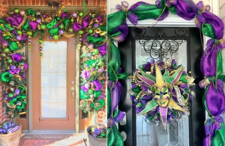 Girlanden für die Haustür im venezianischen Stil in Grün, Lila und Gold