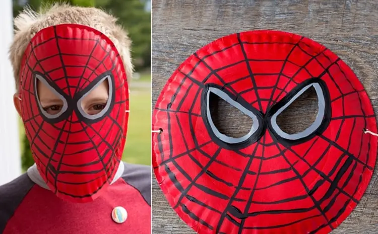 Idee für Spiderman - Roter Pappteller mit Spinnennetz