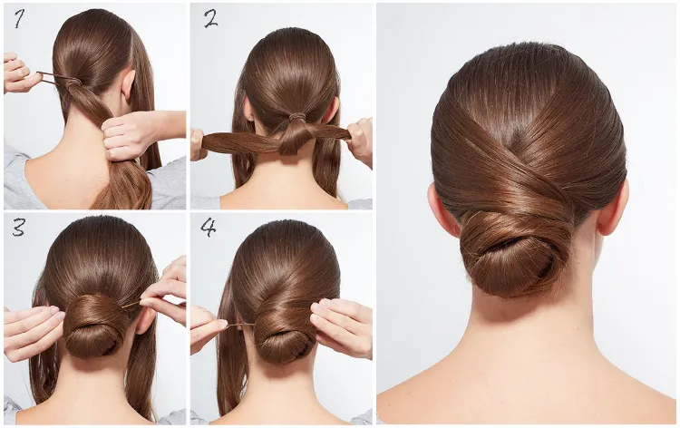 Sleek Bun stylen Anleitung Hochsteckfrisuren mittellanges Haar