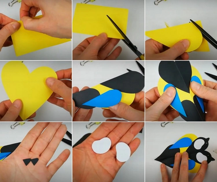 Vögel basteln im Frühling ab 3 Jahren - Anleitung mit Papierherzen
