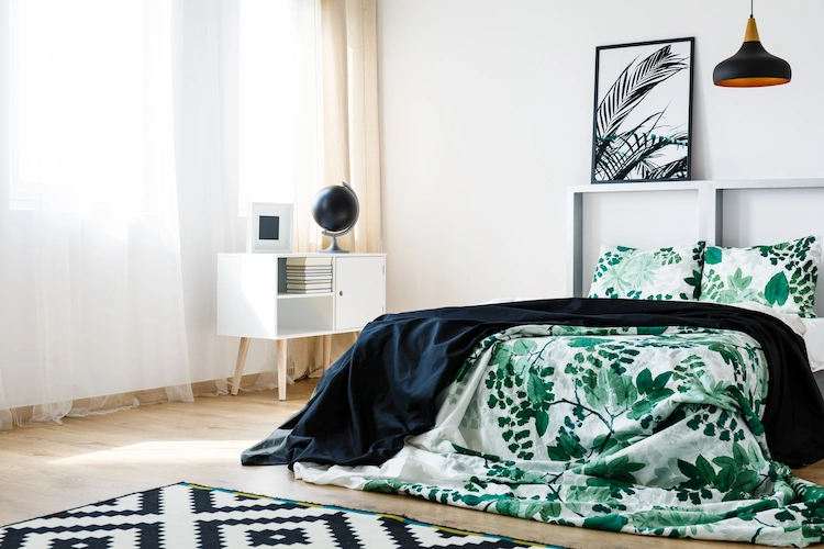bettwäsche smaragdgrün deko als kontrastierende farbe im schlafzimmer