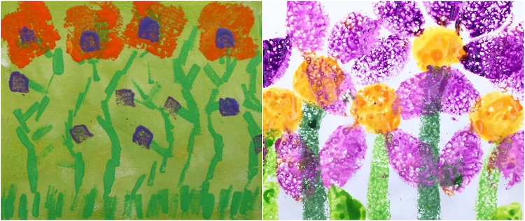 Frühlingsblumen Schwammmalerei ist sehr gut für Deko geeignet