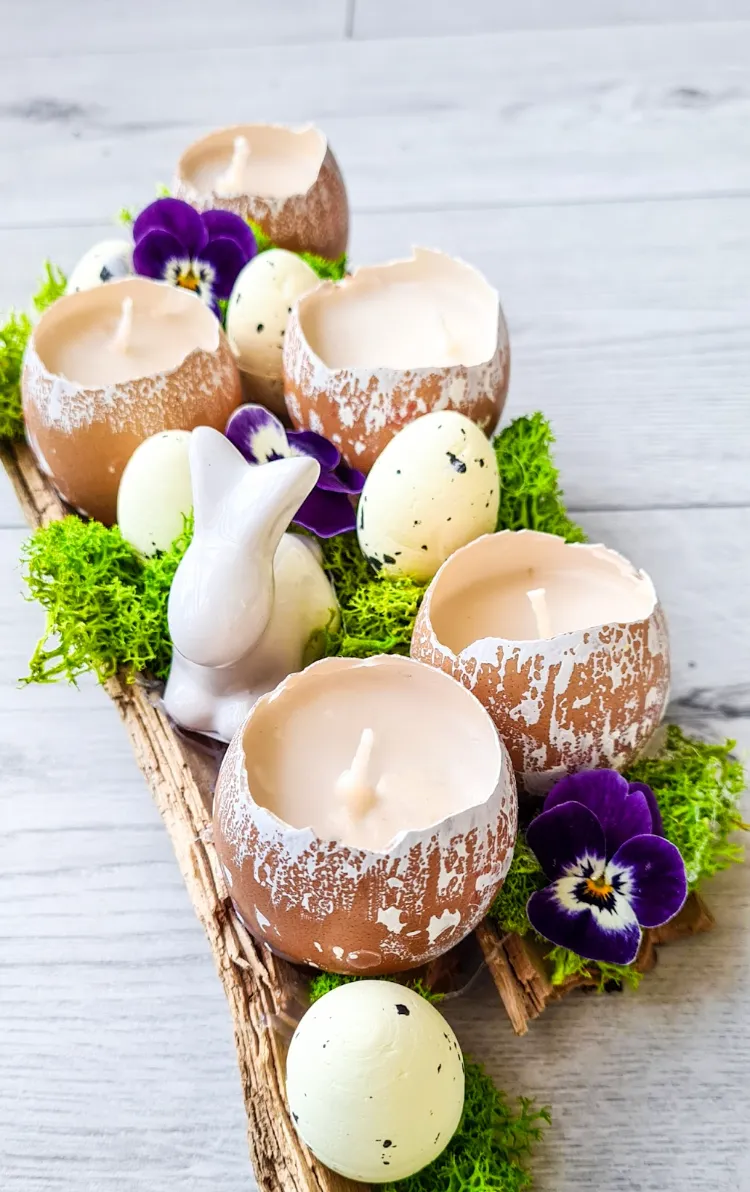 Kerzen aus Eierschalen basteln Anleitung günstige Tischdeko zu Ostern aus Naturmaterialien